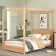 preview thumbnail 7 of 22, Modern Queen/Full Size Canopy Platform Bed with Headboard and Support Legs - Natural Finish, Sturdy Pine Wood Construction Full Natural