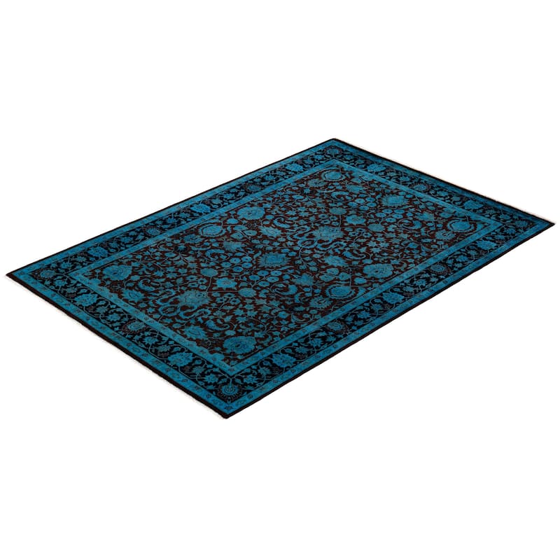 Overton Hand Knotted Wool Vintage Inspired Modern Contemporary Overdyed Blue Area Rug - 4' 2" x 6' 1"