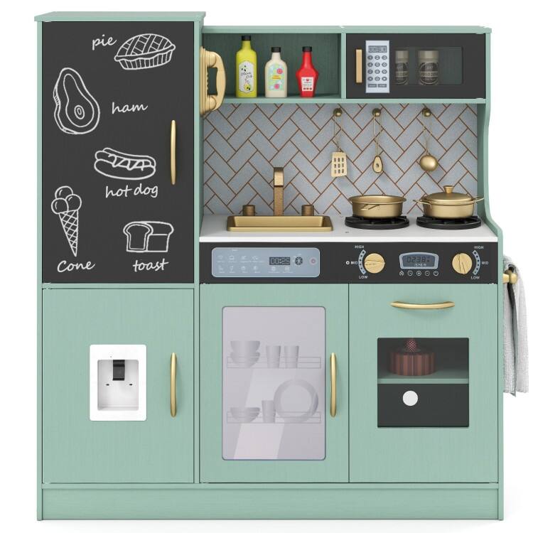 Pretend Play Kitchen with Utensils for Kids Aged 3+ - 36" x 12" x 39" - Green