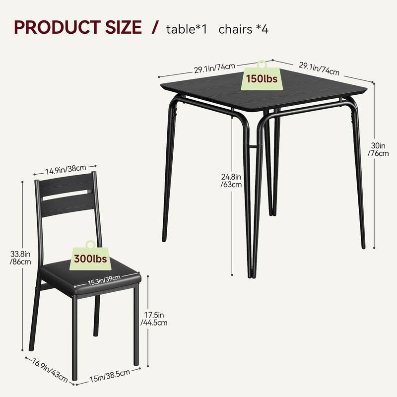 3-Piece Dining Table Set with 2 Chairs, Compact Square Table and Chairs for Kitchen or Apartment