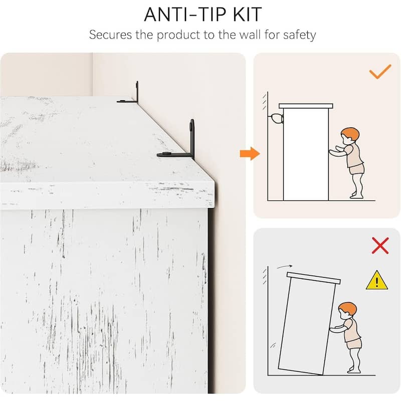 5 Tier Vintage Bookshelf Tall Farmhouse Bookcase with Doors - N/A