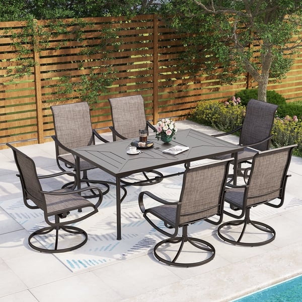 slide 2 of 13, MAISON ARTS 7-Piece Patio Dining Set of 6 Sling Swivel Chairs and a Metal Dining Table Not Padded - Taupe