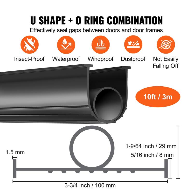 Garage Door Seals Bottom Rubber, U Shape +O Ring Garage Door Weather Stripping, Weatherproof Threshold Buffering Sealing Rubber