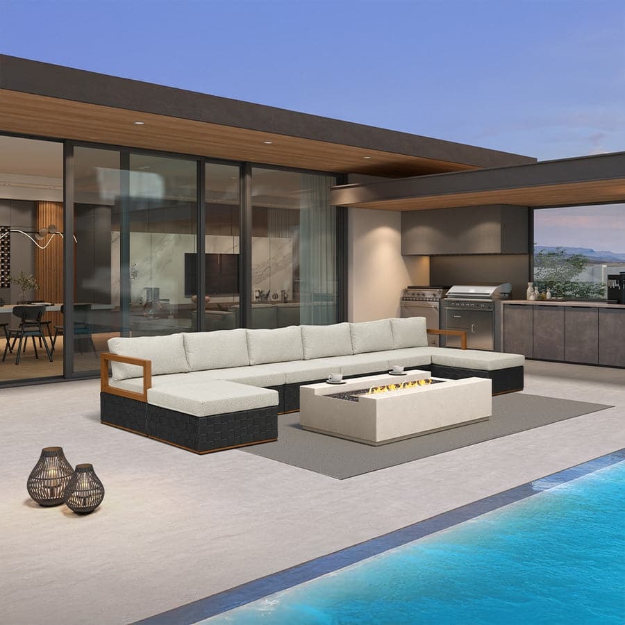 PURPLE LEAF GLFSF U-Shaped Black sofa with white seat Outdoor Couch for Yard Porch Deck Patio Conversation Sets