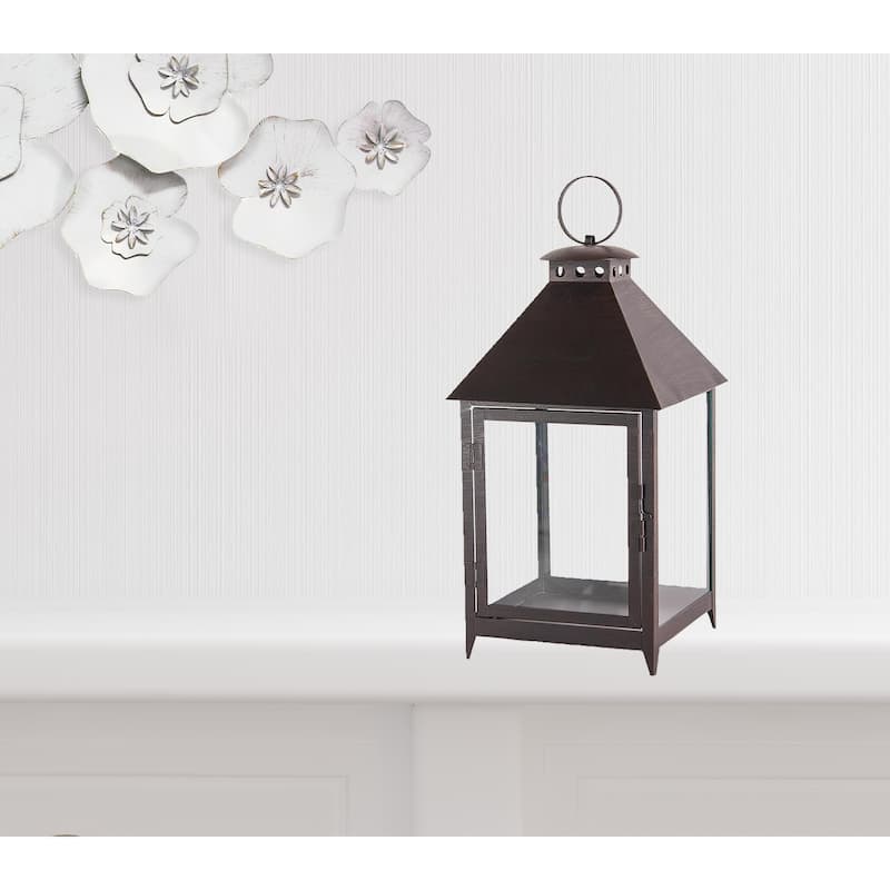 HomeRoots Set Of Two Black Flameless Floor Lantern Candle Holder - 10