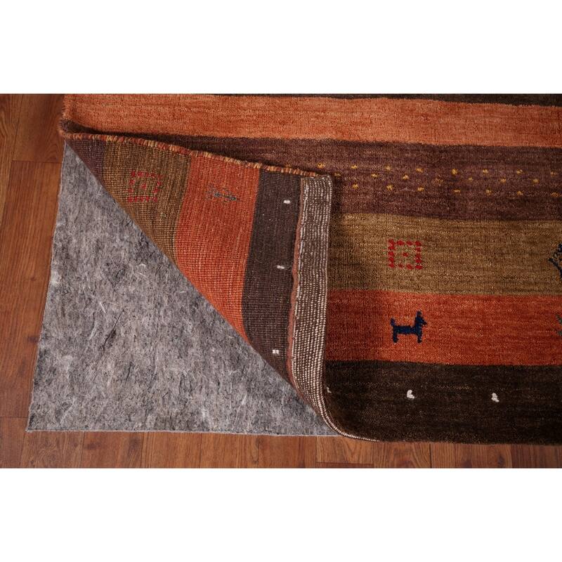 Striped Gabbeh Indian Area Rug Hand-Knotted Wool Carpet - 5'3"x 7'10"