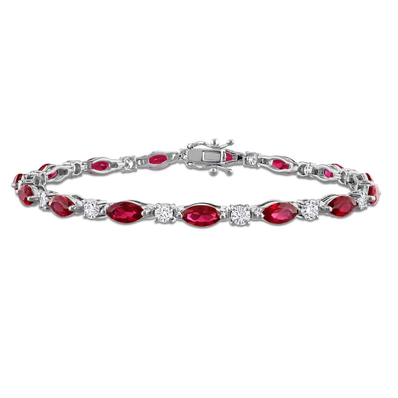 Miadora 18k White Gold Lab Grown Diamond and Created Ruby or Sapphire Tennis Bracelet - 8.4 Carats