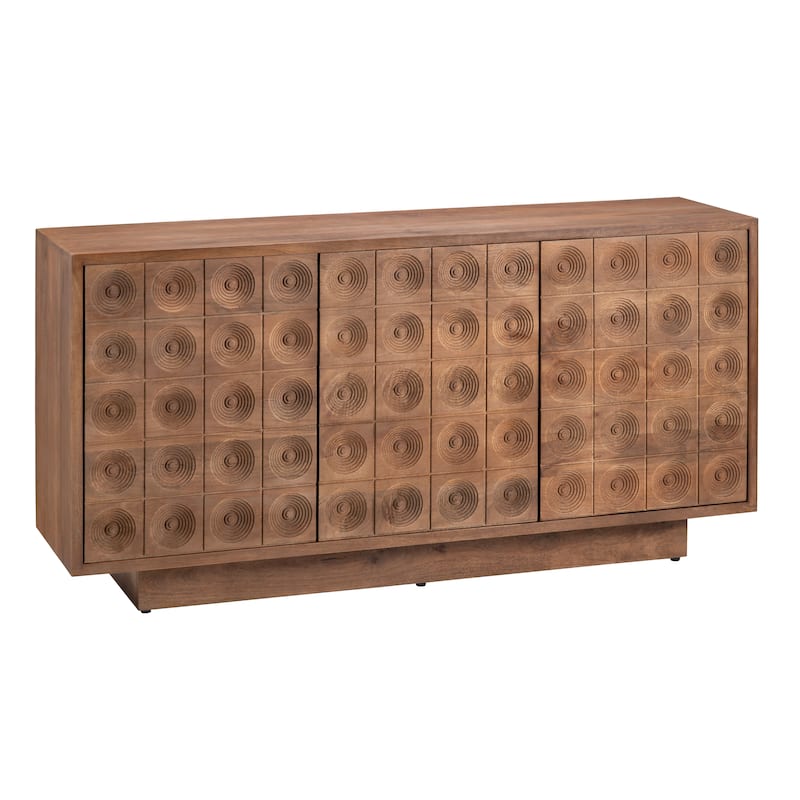 62" Brown Solid Wood 3 Door Media Credenza_Sideboard