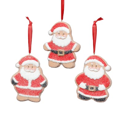 Assorted Cookie Christmas Ornaments, 6 Hanging Pieces (2 Sets of 3), Santa