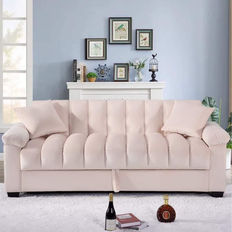 82.7'' Velvet Storage Convertible Sofa Sleeper Couch with 2 Pillows