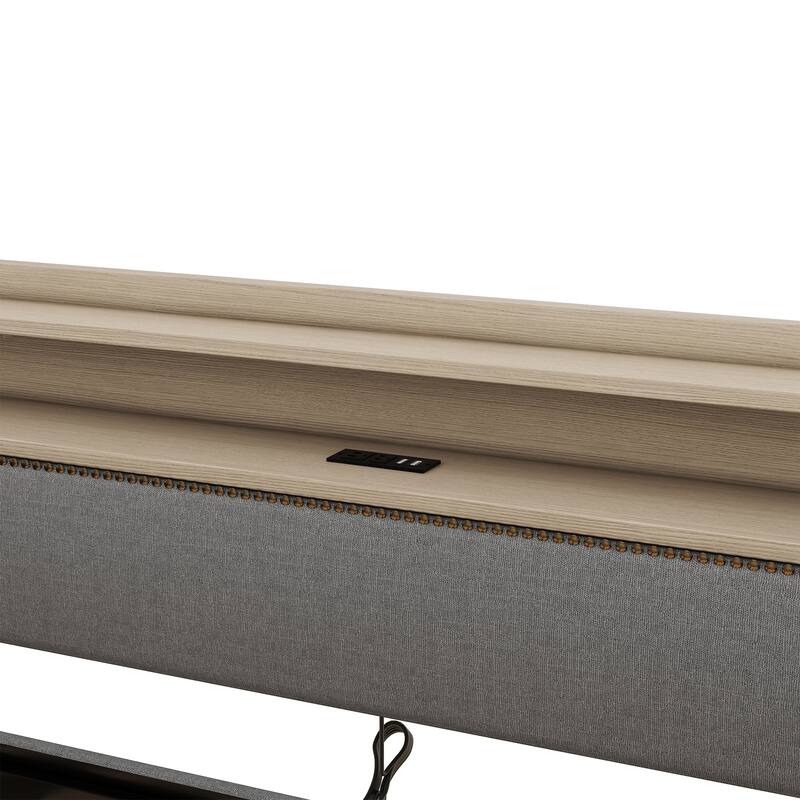 Twin Size PU Leather Upholstered Daybed with Trundle,Charging Station and LED Lights