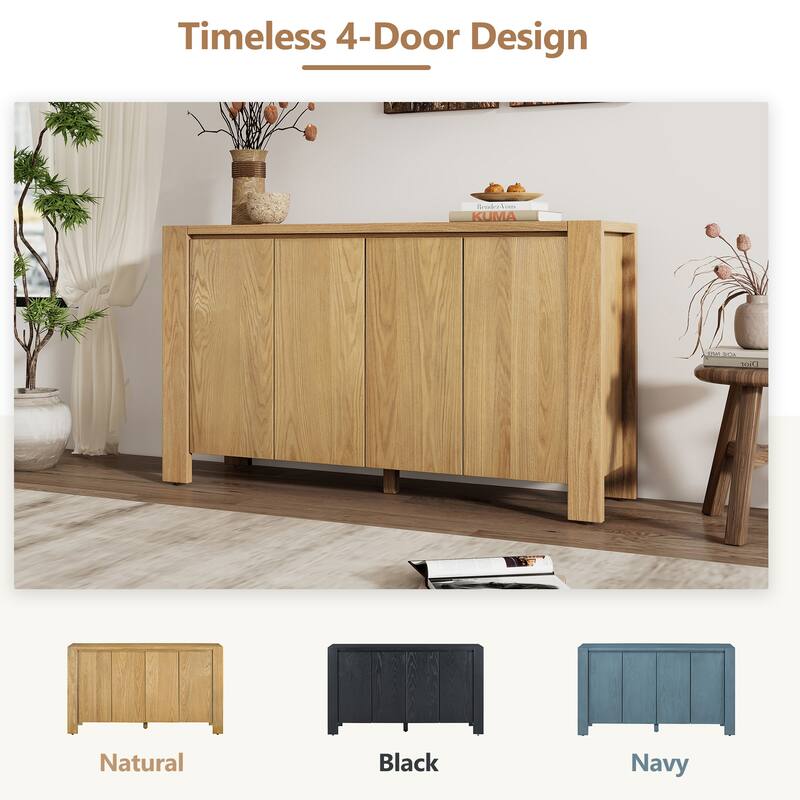 Roomfitters Farmhouse Buffet Cabinet, 4-Door Storage Sideboard, Adjustable Shelving Console for Dining Room, Natural