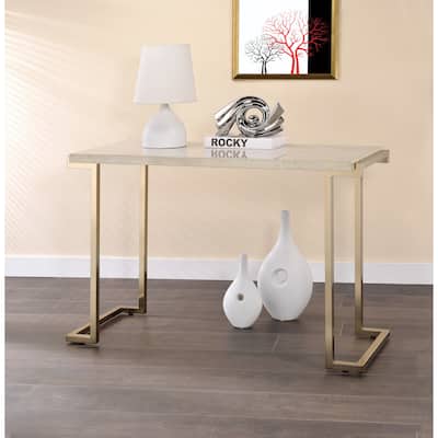 Demartini Faux Marble and Champagne Sled Base Sofa Table