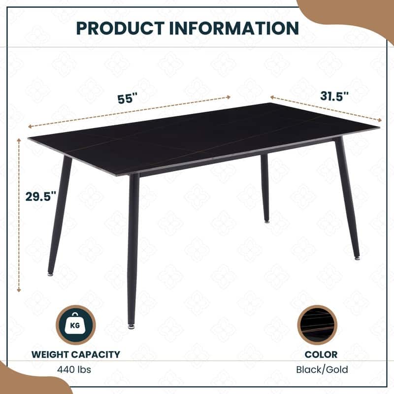 Zayle Rectangular Dining Table with Glass/Sintered Stone Tabletop in Steel