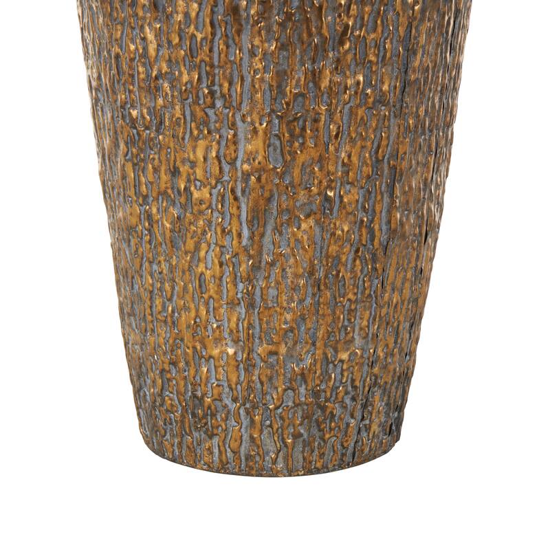 Metal Abstract Tapered Textured Floor Vase with Gray Backing - Set of 3 Brass - Roche River Decor - 17"W x 17"L x 40"H