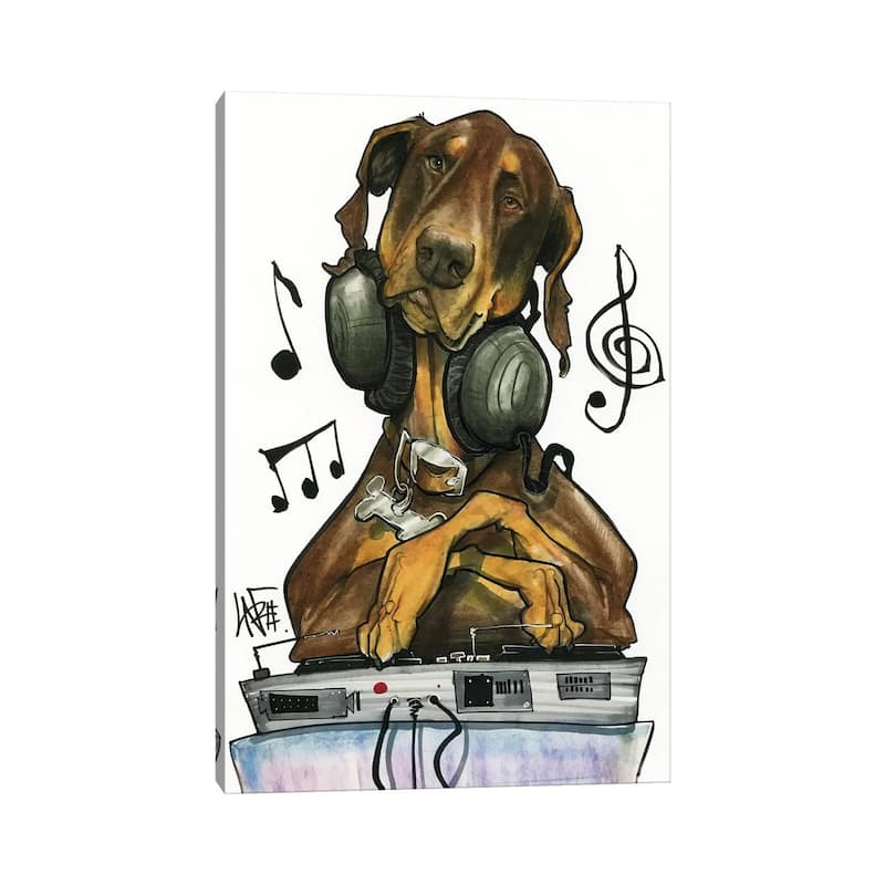 iCanvas "DJ Doberman" by Canine Caricatures Canvas Print