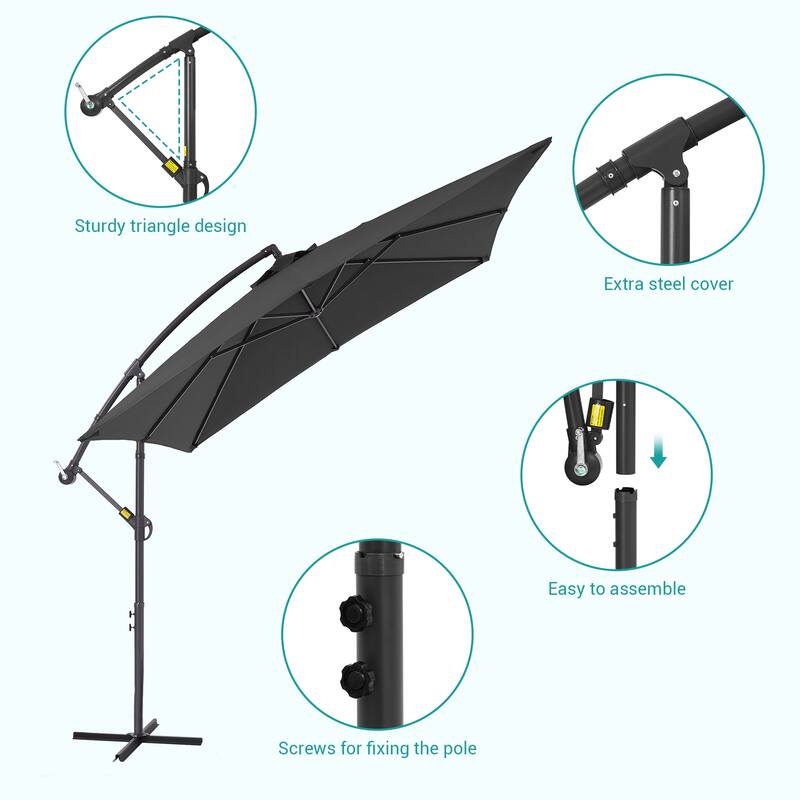 BONOSUKI 8.2x8.2ft Offset Patio Umbrella Hanging Umbrella w/Steel Ribs
