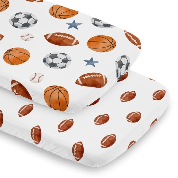 slide 2 of 6, Sweet Jojo Designs Sports Theme Boy 2 Pack Baby Bassinet Fitted Sheets - Football Print & Watercolor Vintage Sport Themed, Stars