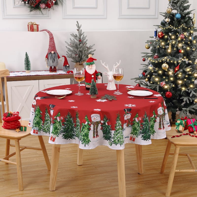 60" Red Christmas Tree Design Round Christmas Tablecloth, Table Cover - 60"round
