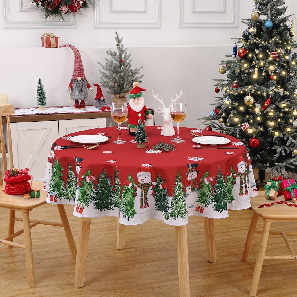 60" Red Christmas Tree Design Round Christmas Tablecloth, Table Cover