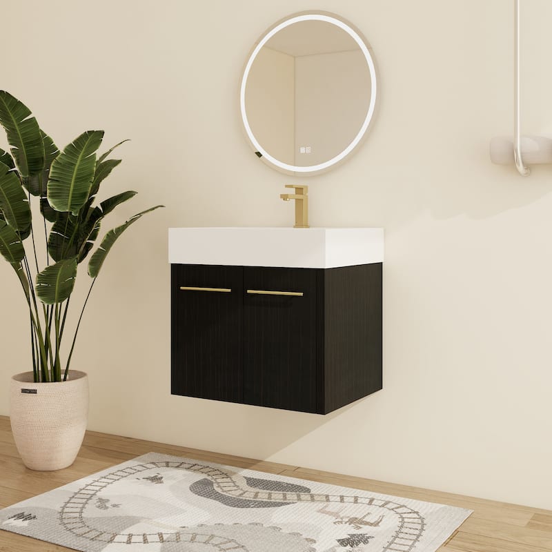 Malwee 24"/30"/36"/48" Floating Bathroom Vanity with Sink, Wall Mounted Bathroom Vanity with Soft Close Doors - 23.6"×18.1"×22.4"