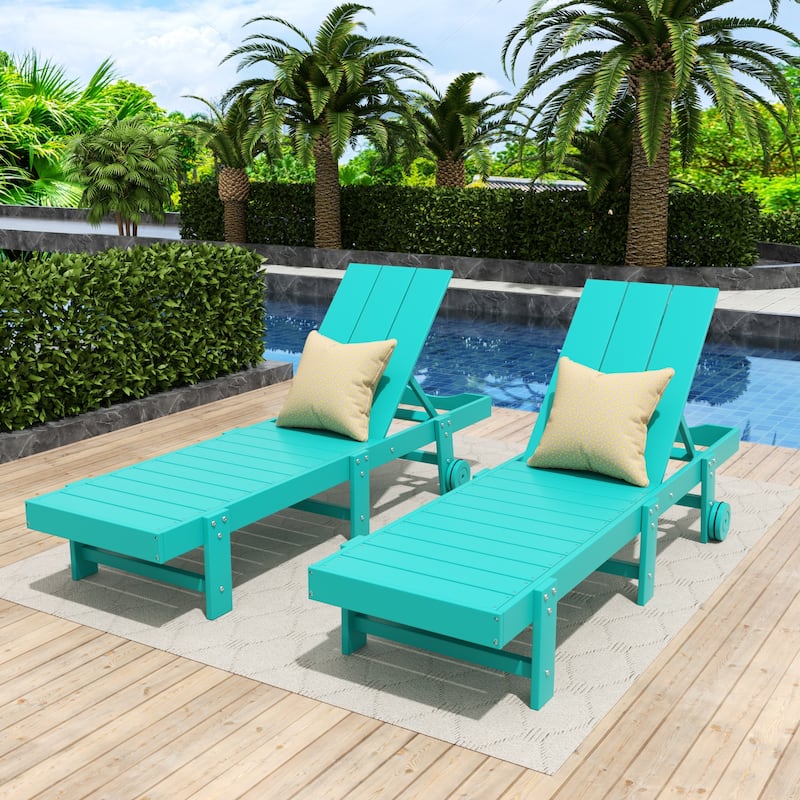 Shoreside Modern Poly Eco-Friendly All Weather Reclining Chaise Lounge With Wheels (Set Of 2)