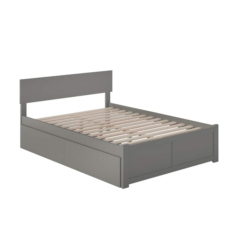 Orlando Full Platform Bed with Footboard and 2 Drawers in Grey