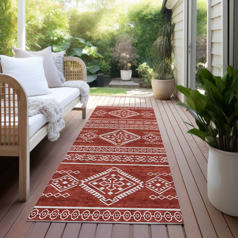 Machine Washable Indoor/ Outdoor Chantille Moroccan Boho Rug - Red - 2'3" x 7'6"