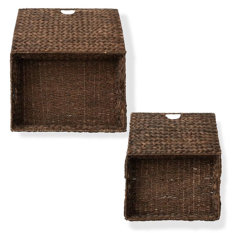 Water Hyacinth Rectangular Storage Baskets with Lids Nesting Basket