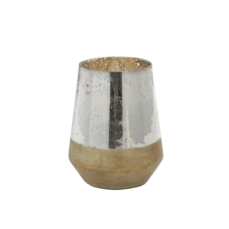 Glass Decorative Indoor Outdoor Candle Lantern with Faux Mercury Glass Finish - Gold - Roche River Decor