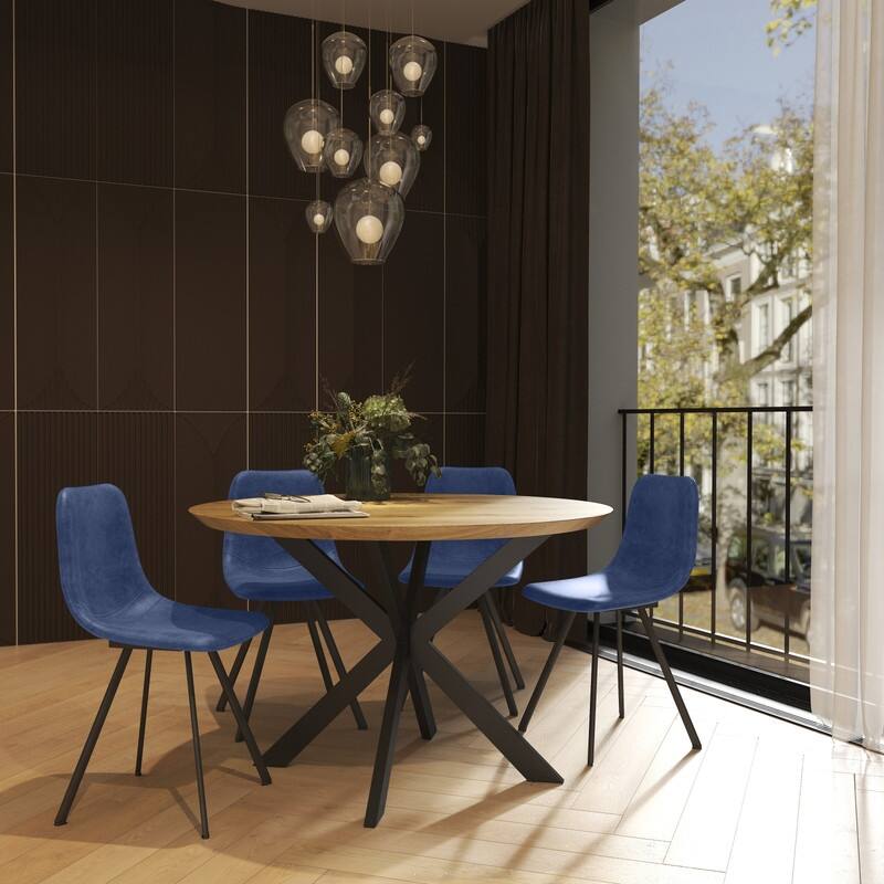Markley Dining Chair with Leather Seat in Black Steel Legs, Scratch-Resistant, Ergonomic & Comfortable Modern Kitchen Chair