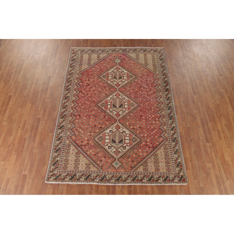 Pink Bakhtiari Vintage Persian Area Rug Hand-Knotted Wool Carpet - 7'2" x 9'11"