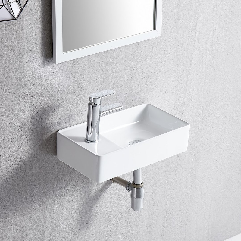 Eridanus Small Wall-Mounted Bathroom Sink with Pop-Up Drain - 17.9" x 9.8" x 4.3"
