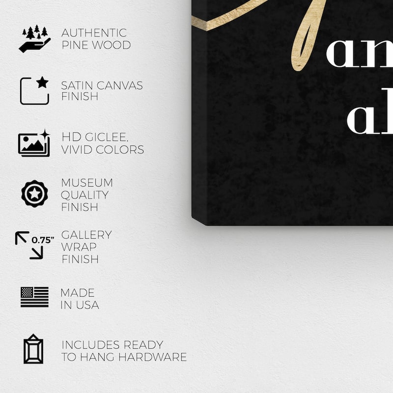 Wynwood Studio Canvas Typography and Quotes Wake Pray Slay Black and Metallic Gold Wall Art Canvas Print