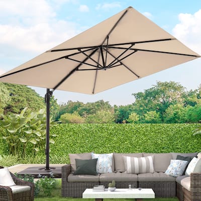 LIVOOSUN Patio10x10FT Aluminum Cantilever Umbrella Solution-Dyed Fabric w/Base