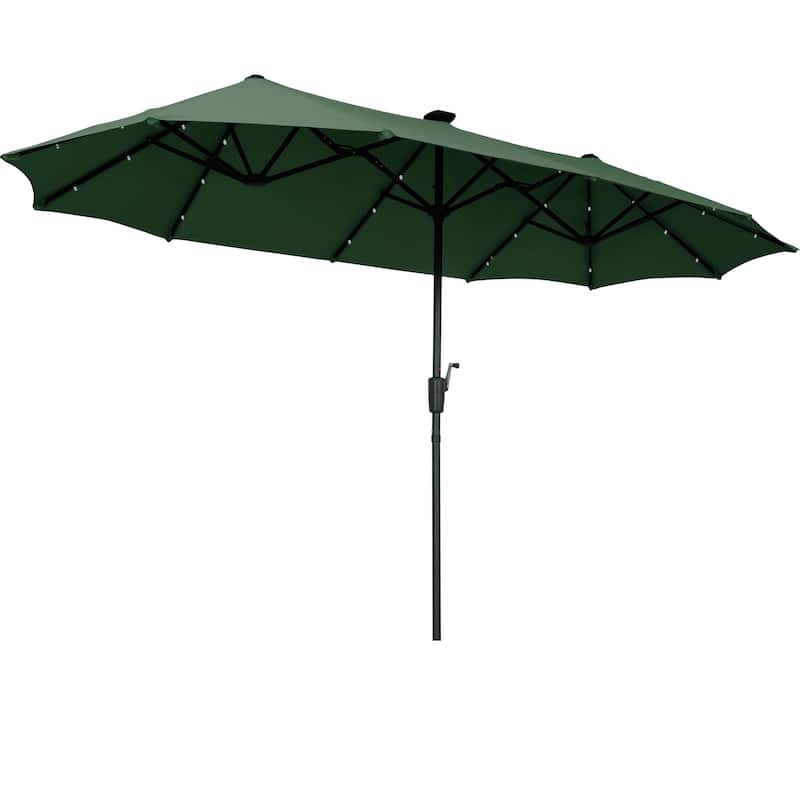 Ainfox 13ft Double-sided Patio Umbrella Solar LED Lighted Outdoor Martet Umbrella with Base