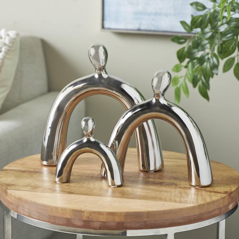 Silver or Gold Ceramic Abstract Arched Family Decorative Sculpture (Set of 3)