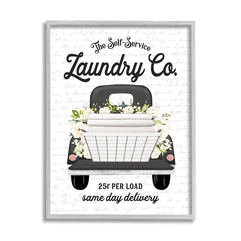 Stupell Laundry Co. White Flower Bouquet Truck Service Framed Wall Art, Design by Lettered and Lined - Grey - 16 x 20 - Grey