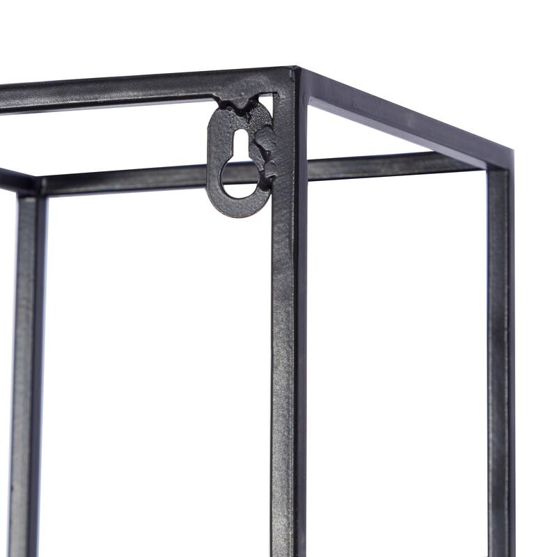 Black Metal 7 Bottle Geometric Wall Wine Rack with 5 Glass Holder Slots