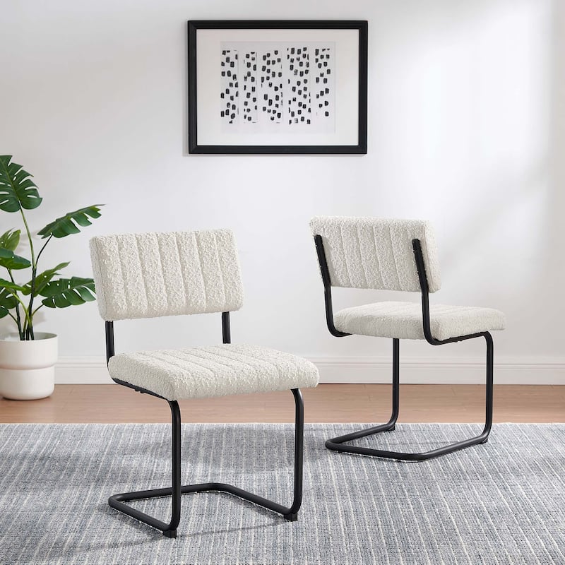 Parity Boucle Dining Side Chairs - Set of 2 - Black Ivory - Short - Set of 2