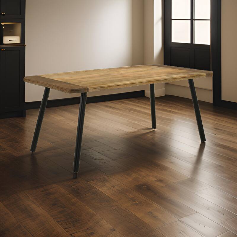 Mia 70 Inch Dining Table, Rustic Brown, Sheesham and Mango Wood, Iron Legs