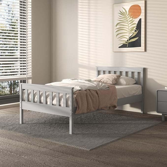Twin Wooden Platform Bed with Corner