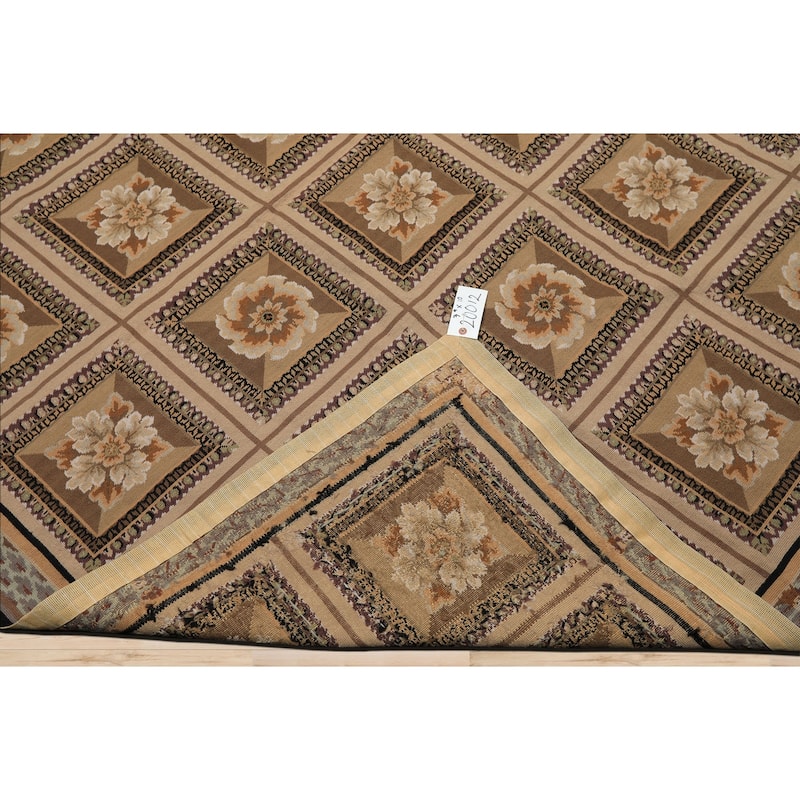 7'9''x10 Hand Woven Flatweave wool Beige French Aubusson Needlepoint Box Rug - 7' 9'' x 10'