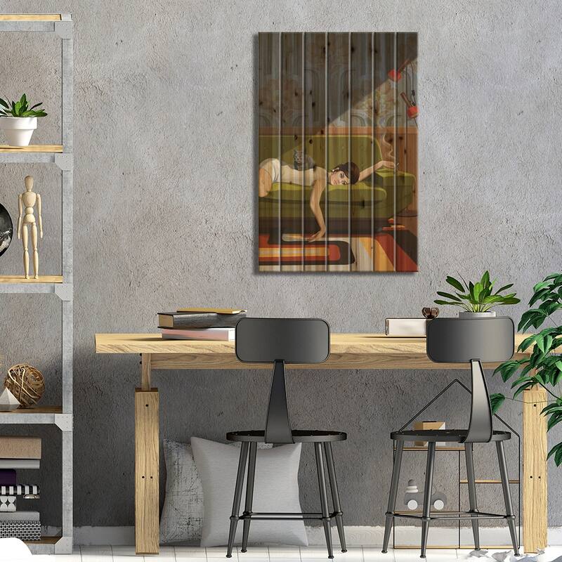 Waiting Game Print On Wood by Artcatillustrated - Multi-Color