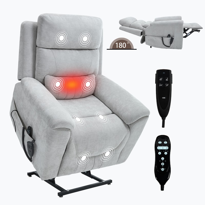 Roomfitters Dual Motor Power Lift Recliner 180 Flat Infinite Position Heat Massage Heavy Duty Leatherair Sofa