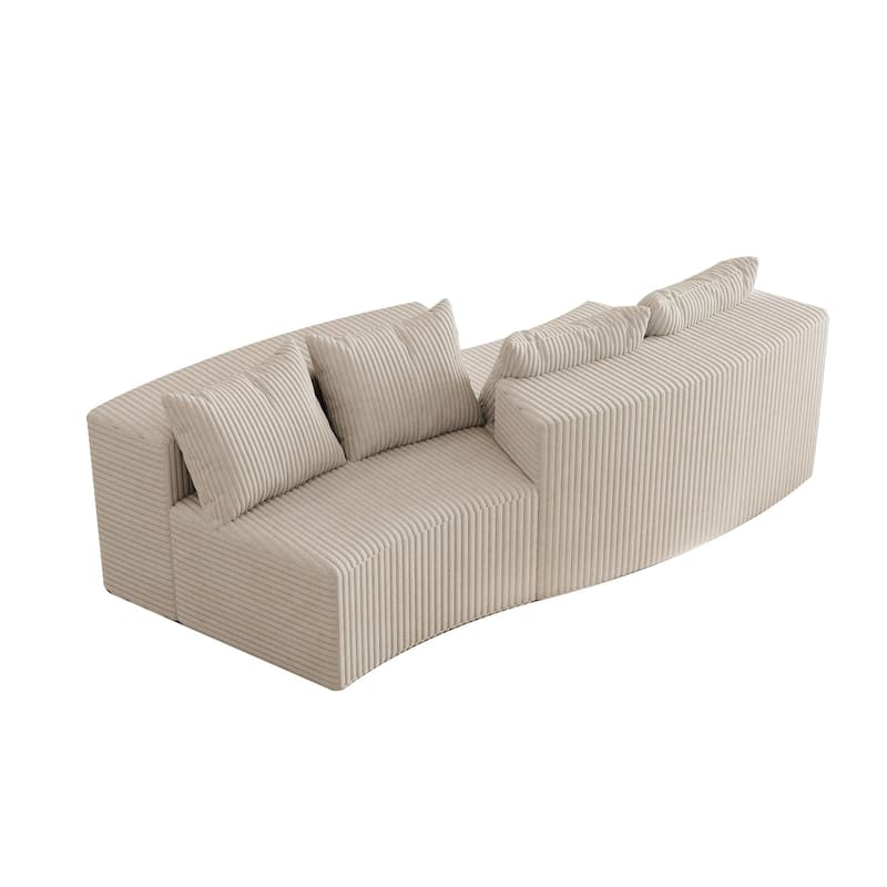 Modular Curved Loveseat Couch Corduroy Sectional Sofa with 4 Pillows