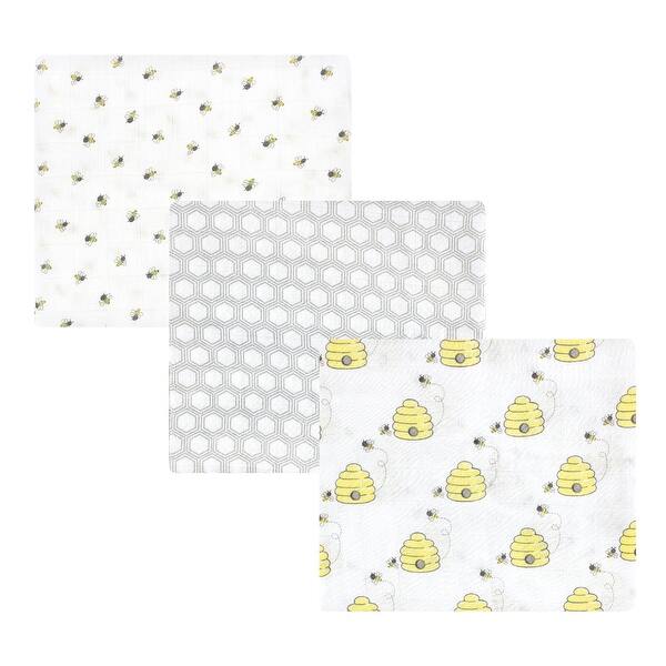 slide 1 of 1, Hudson Baby Unisex Baby Cotton Muslin Swaddle Blankets, Bees, One Size - Bees - 3-Pack