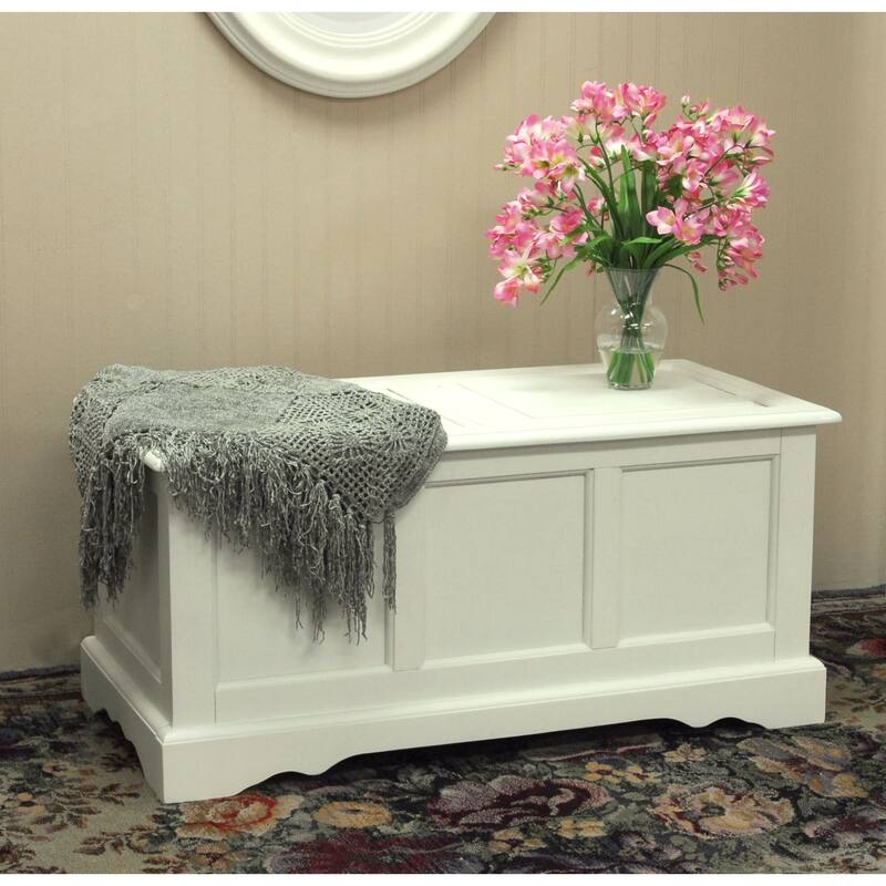 Rectangular Wooden Storage Chest - 39" - Antique Cream Finish