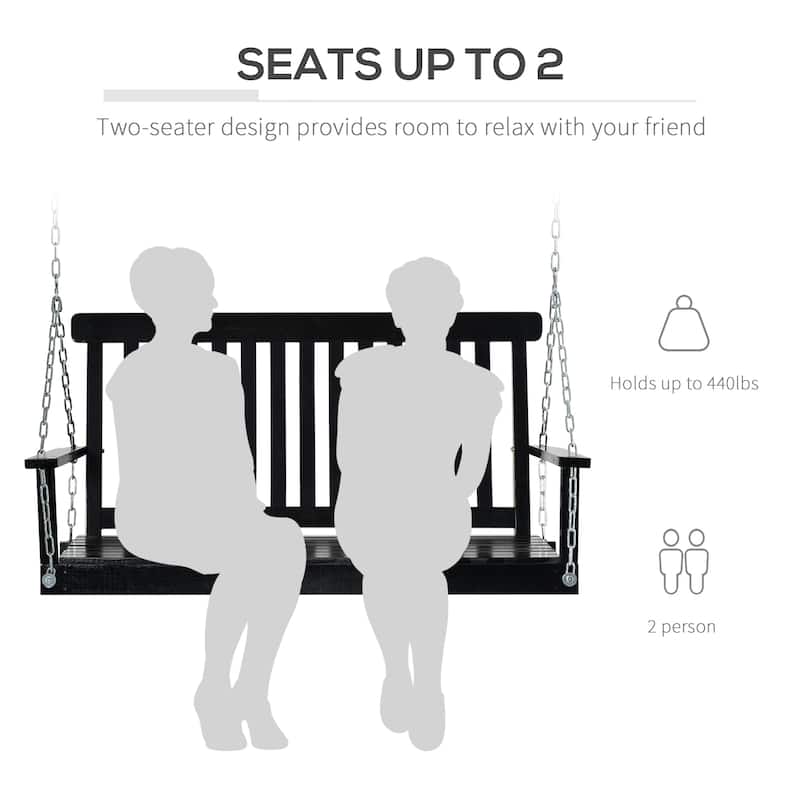 2-Seater Hanging Porch Swing Outdoor Patio Swing Chair Seat with Slatted Build and Chains, 440lbs Weight Capacity