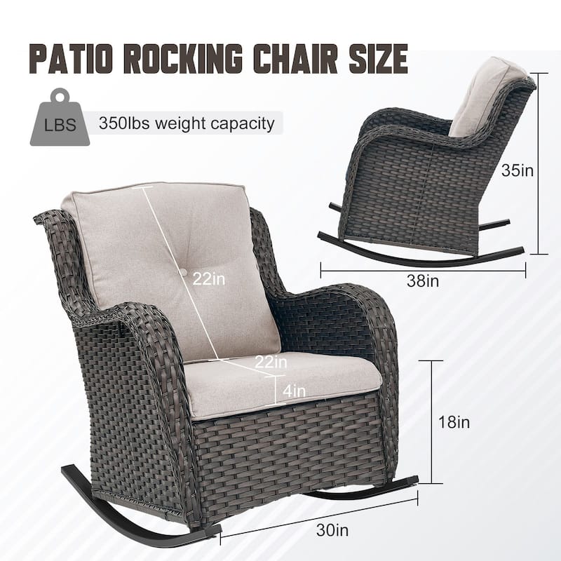 Gymojoy Comfortable PE Rattan Wicker Outdoor Rocking Chair Set of 2